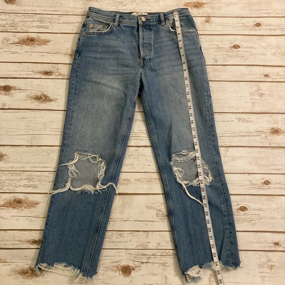 FREE PEOPLE Distressed Maggie Straight Jeans 26 Cropped Light Stone Fray Rip
